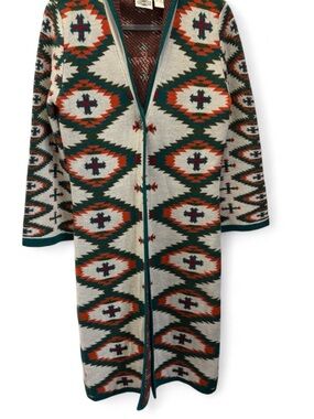 Rod’s Geometric Western Long Duster Cardigan Sz Small